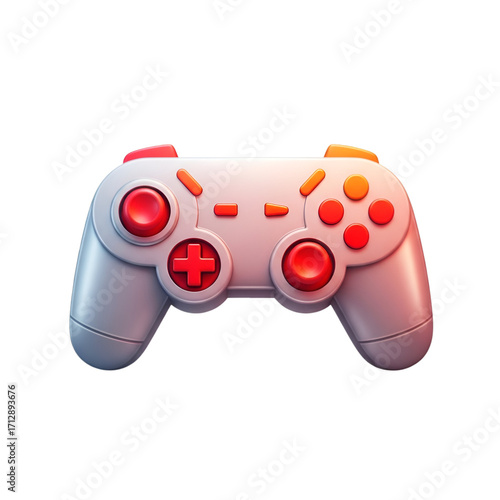 A 3d rendered video game controller with red buttons isolated on transparent background