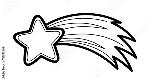 Magical Cartoon Shooting Star Flying Across the Sky, Cosmic Wish Symbol, Isolated White Background