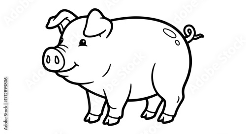 Happy Cartoon Pig Standing and Smiling on Isolated White Background