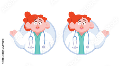 A woman doctor's advice in circle pop up 01 illustration vector design. Dental care concept.