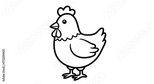 Simple black and white illustration of a hen.
