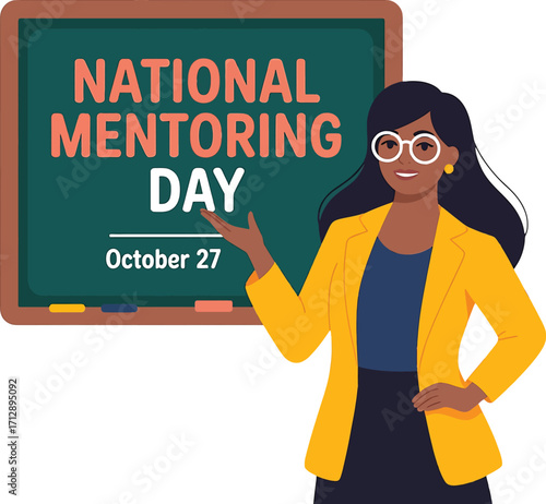 National Mentoring Day Illustration with Woman and Chalkboard education guidance