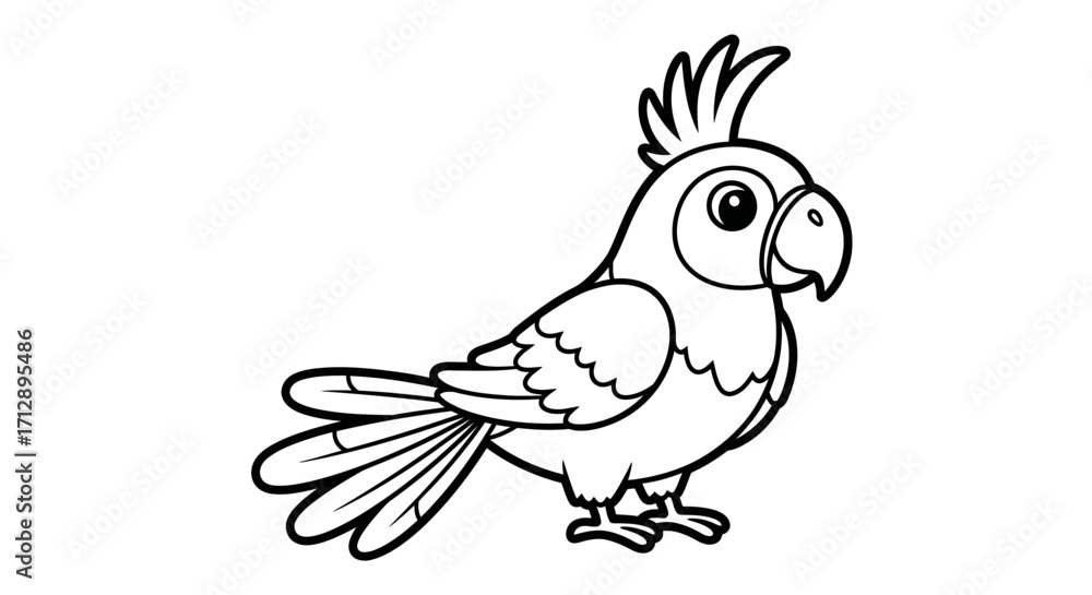 Obraz premium Simple black and white line drawing of a parrot, profile view.