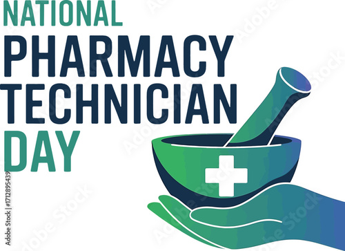 National Pharmacy Technician Day with mortar and pestle and cross healthcare