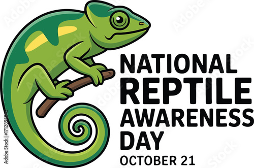 National Reptile Awareness Day October 21 with a green chameleon lizard