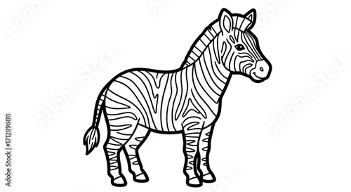 Illustration of a zebra standing, featuring its distinctive black and white striped pattern.