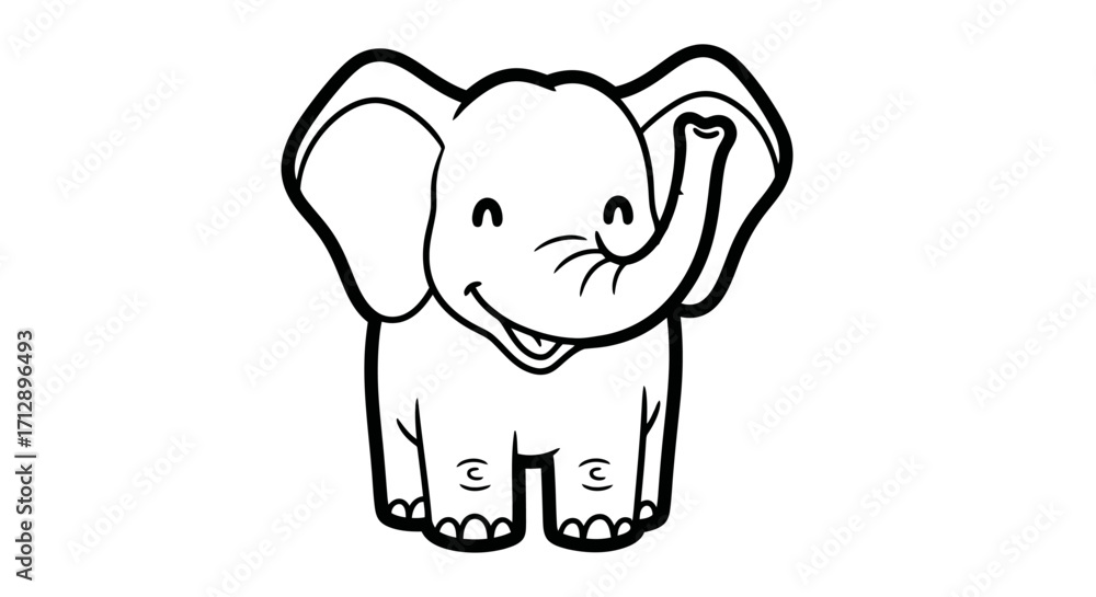 Fototapeta premium Adorable Cartoon Baby Elephant Smiling, Friendly African Animal on Isolated White Background.