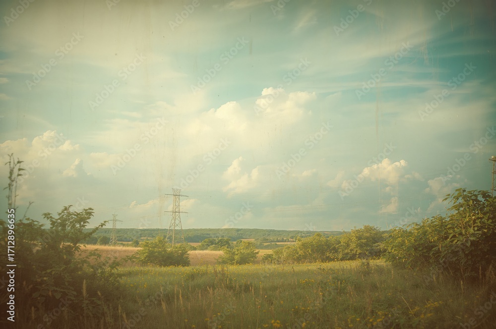 Obraz premium Retro backdrop featuring an overcast sky