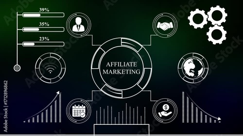 AFFILIATE MARKETING for Business and Finance Concept.AFFILIATE MARKETING artificial intelligence neural network.AFFILIATE MARKETING Virtual screen of the future and sees the inscription.