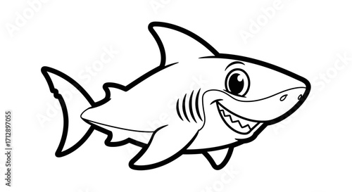 Cartoon shark illustration with a smiling expression, showcasing its teeth and fins.