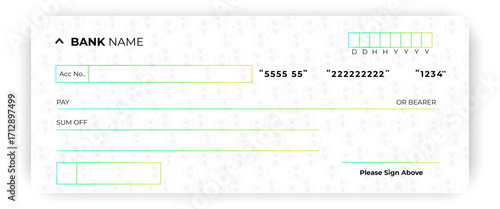Bank check, vector blank money cheque, checkbook template with guilloche pattern and fields. Currency payment coupon