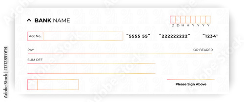 Bank check, vector blank money cheque, checkbook template with guilloche pattern and fields. Currency payment coupon