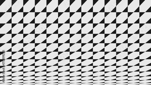 Abstract modern composition in brutalism style, Postmodern geometric ornament with simple shapes in black and white colors, transition and stretching of hexagon, Minimal halftone hex retro pattern