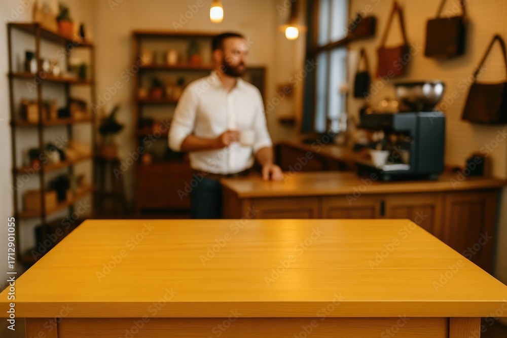 Vivid yellow workspace within a shop environment Vivid yellow workspace within a shop environment