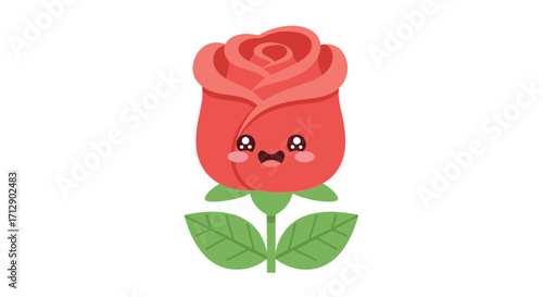 A cartoon rose with a face, expressing a cute and slightly worried expression.