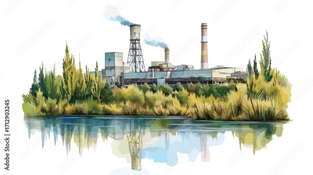 Obraz premium Chernobyl Exclusion Zone. Chernobyl Exclusion Zone watercolor vector illustration
