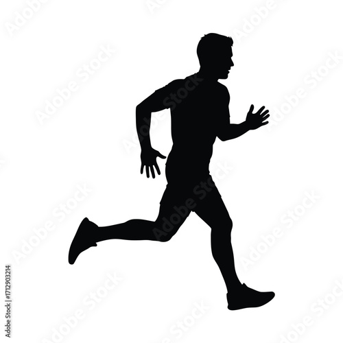 A dynamic illustration of a man running with a dark silhouette