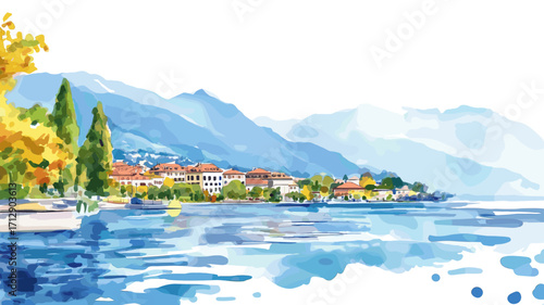 Lake Geneva. Lake Geneva watercolor vector illustration