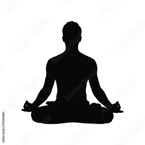 Meditating figure in lotus position with arms resting on knees silhouette
