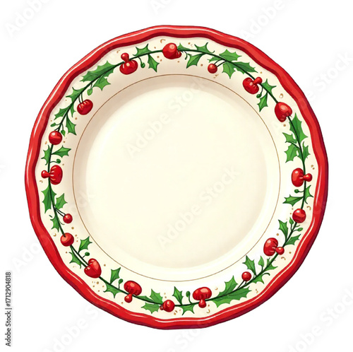 Christmas decorated plate with Christmas details, elements and ornaments