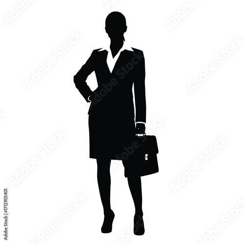 Professional woman with a briefcase in a striking dark silhouette