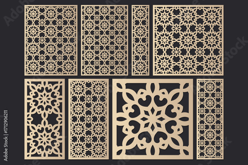 Laser cut decorative panel collection assorted multi-format featuring ornamental filigree for decorative panel usage