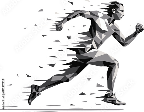 dynamic polygonal runner illustration conveying speed motion and energy in modern geometric style