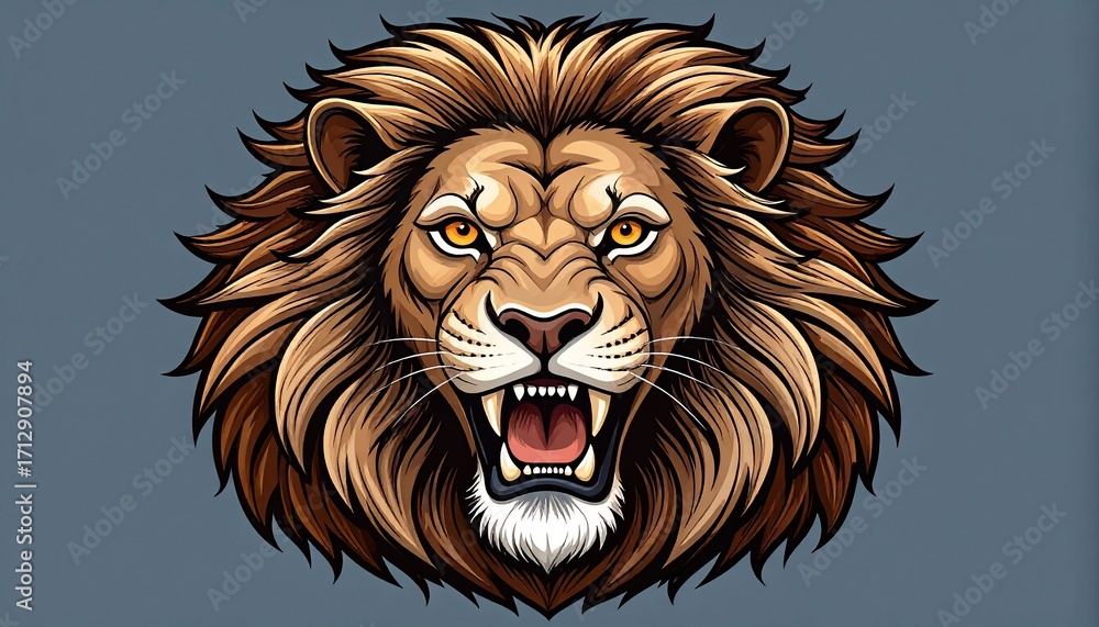 Obraz premium Intense lion portrait illustration showing a majestic beast in a powerful display