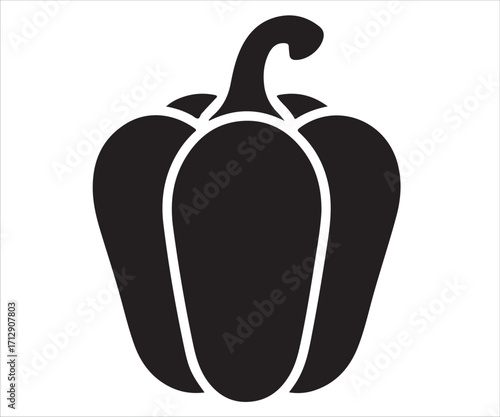 Black silhouette of bell pepper icon isolated on white background, minimalist vector illustration representing vegetable, healthy food, nutrition, agriculture, organic produce, cooking, farming, and d