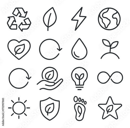 Minimalist environmental icons: eco-friendly symbols for sustainability and conservation