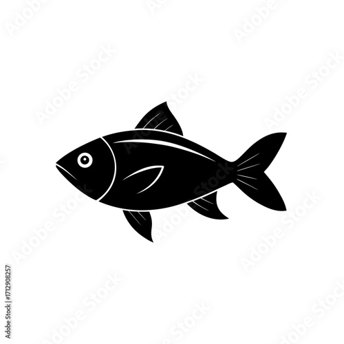 Silhouette depiction of a fish on transparent background