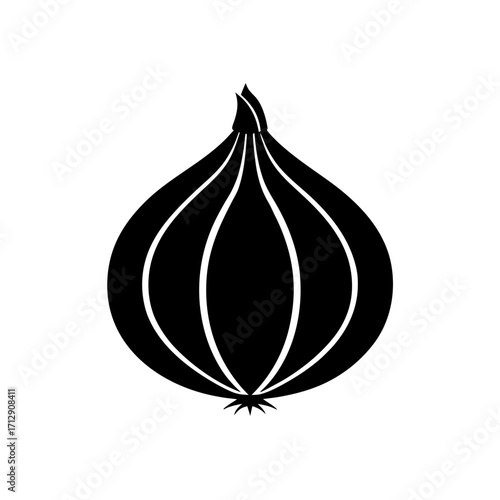 Simple black onion illustration on transparent background