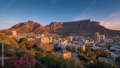 Table Mountain and Cape Town Cityscape at Sunset