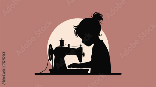 Creative young girl sewing with vintage machine, inspiring creativity and handmade designs for fashion