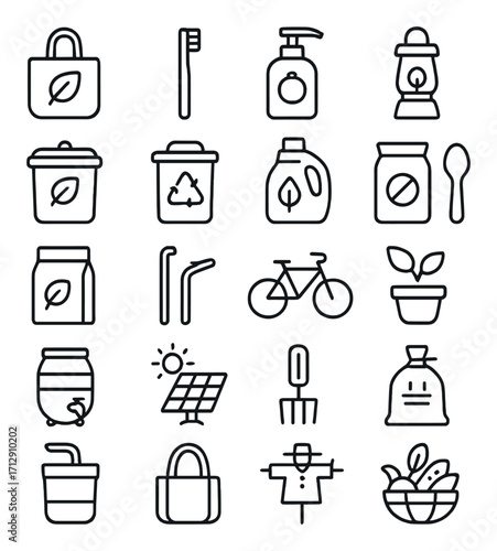 Eco-friendly lifestyle icons: sustainability symbols for green living