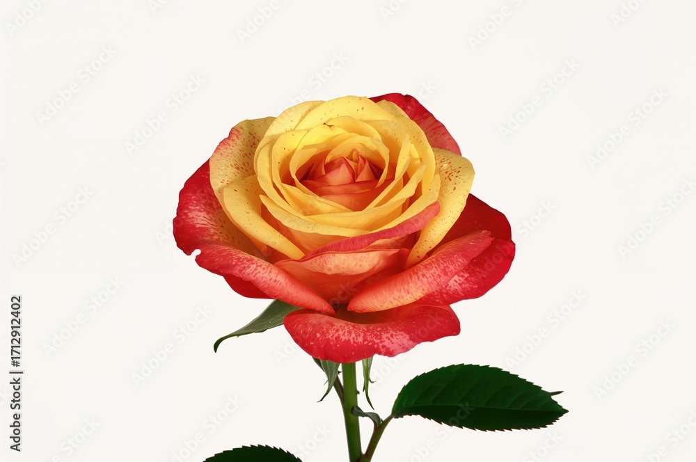 Fototapeta premium Bicolor rose with yellow and red petals, lone bloom