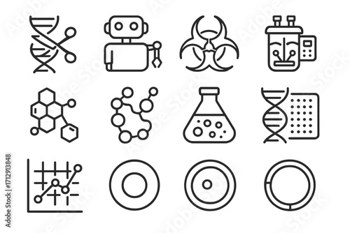 Protein icons bioinformatics biotechnology flask vector line helix scissors dna synthetic lab