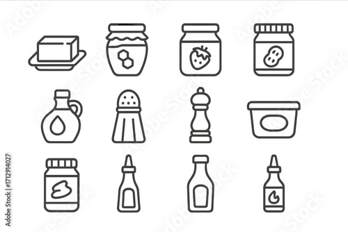 Hot shaker sauce syrup condiment vector mustard breakfast jar ketchup icons icon