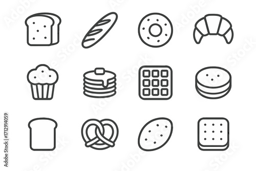 English sliced waffle bread vector baguette croisst breakfast breads icon pancake flatbread