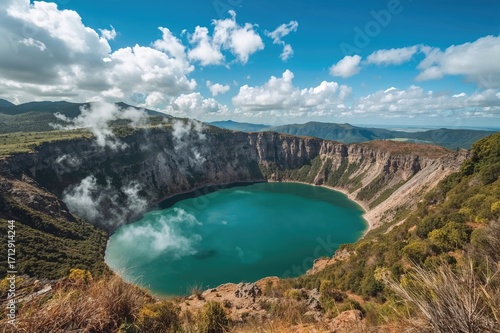 Volcanic Rift Valley Crater in a Geothermal Landscape