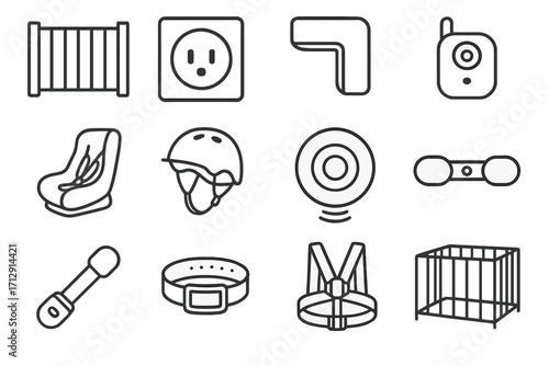 Safety icon icons vector helmet gate outlet seat corner baby car cabinet