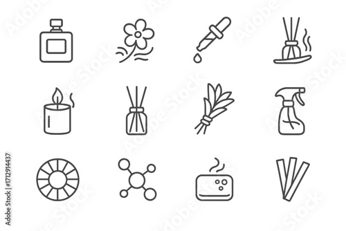 Strip diffuser vector bar molecule icon trail wheel collection spray fragrance