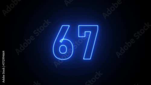 Wallpaper Mural Illuminated neon number 67 in pink on a black background sixty seven numeral Torontodigital.ca
