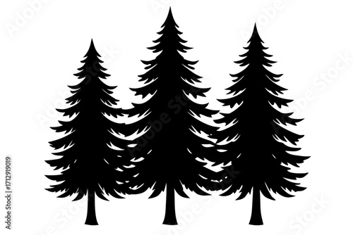 pine trees  simple   silhouette vector,winter pine trees black icon set