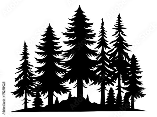 pine trees  simple   silhouette vector,winter pine trees black icon set