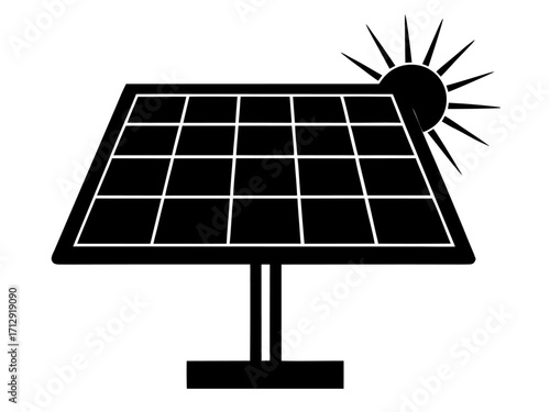 power solar panel energy with sunlight   black silhouette vector
