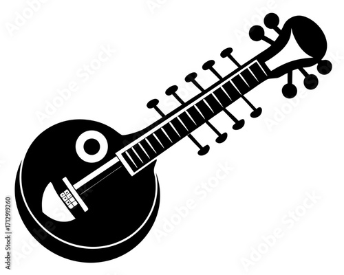 sitar black silhouette vector,musical instrumentsicon