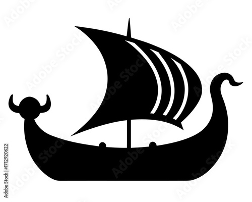 viking ship black silhouette vector