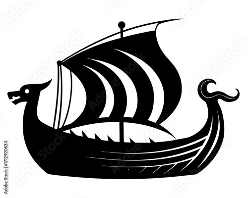 viking ship black silhouette vector