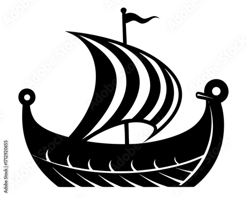 viking ship black silhouette vector
